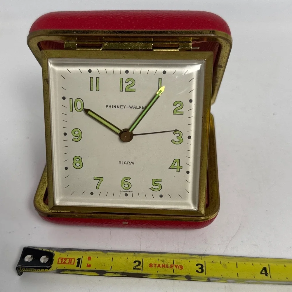 Phinney-Walker Travel Alarm Clock Red Case Germany Vintage MCM Square As is